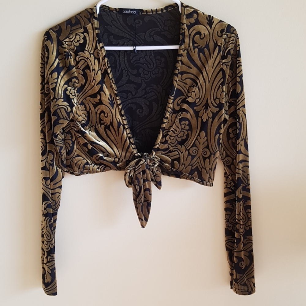COPY - Boohoo Burned Velvet Crop Top WITH Duster